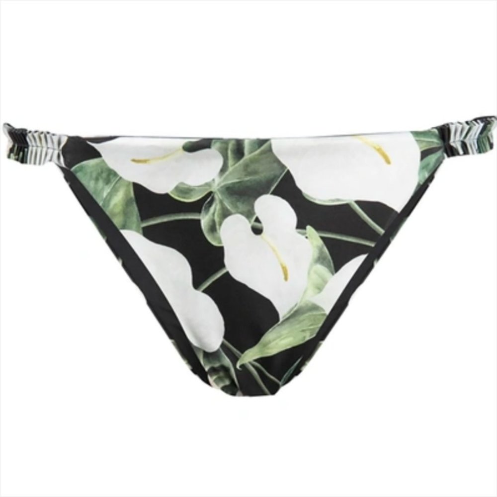 NWT Agua Bendita Vera Anturios Bikini Bottom Swimsuit Black White Floral Print M